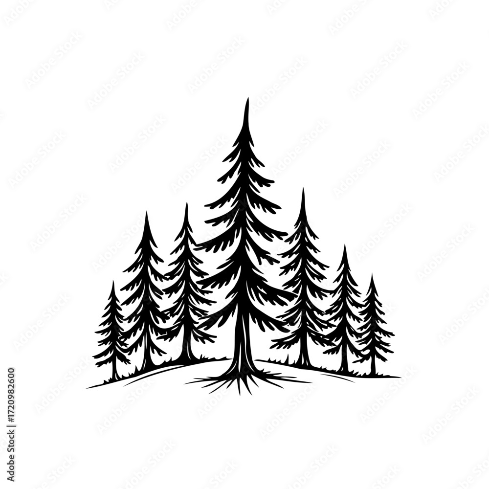 Obraz premium Stylized coniferous forest illustration offering a serene natural graphic representation for