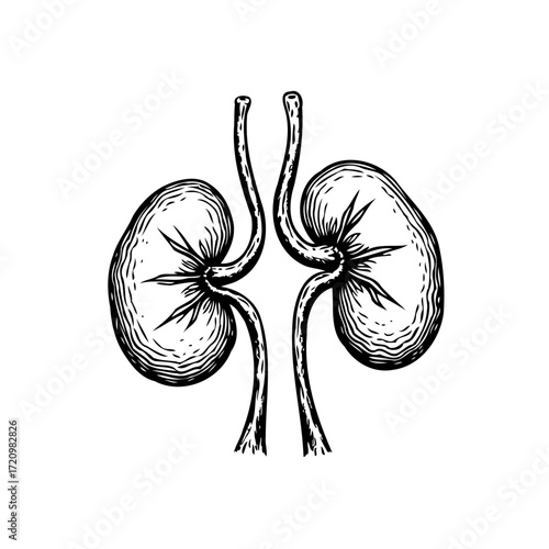 Stylized kidneys illustration showcasing internal organ with textured surface on clean minimalist