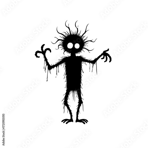 Stylized silhouette of a quirky monster figure with dripping outlines creating a whimsical design