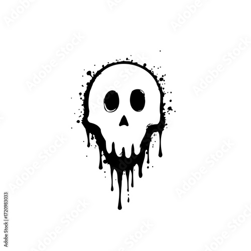 Stylized skull with dripping paint effect evoking macabre artistry and gothic symbolism for modern