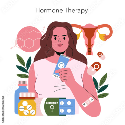 Woman Holding Hormone Therapy Medication Illustration