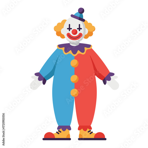 Clown with hat and cheerful smile, perfect for childrens party invitations, circus promotions, and entertainment flyers.