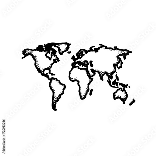 Stylized world map outline showcasing interconnected continents and representing global geography