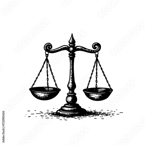 Vintage illustration displaying balanced scales of justice upholding equality and legal principles