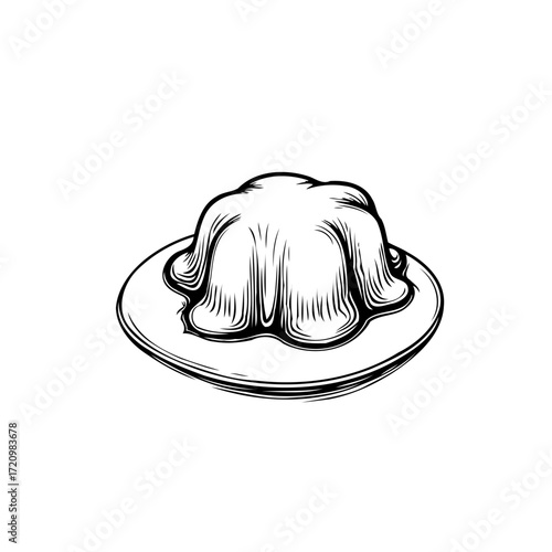 Vintage jelly dessert isolated artwork on a plate shows sweet culinary heritage and elegance