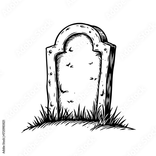 Vintage tombstone illustration evoking mortality and remembrance for graphic design purposes