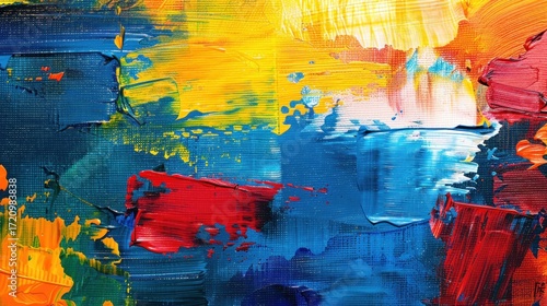 A colorful abstract painting with vibrant colors and brushstrokes
