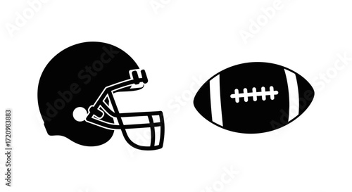 American Football Vector Icon Set with Helmet and Ball Silhouettes