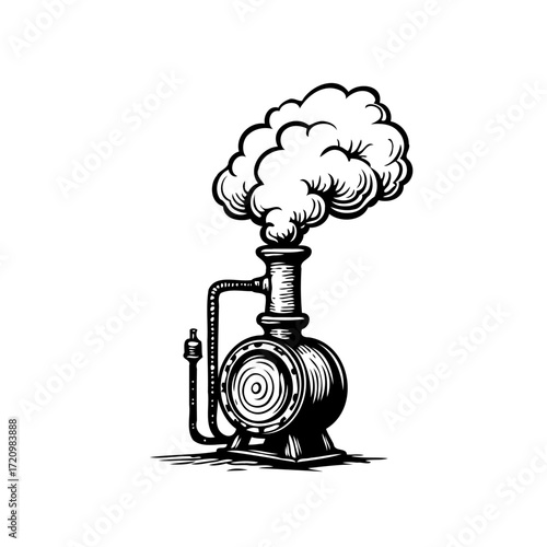 Vintage steam-powered machinery illustration evoking industrial era history and showcasing