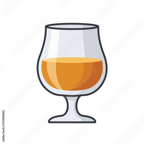 Snifter glass with golden amber liquor, possibly whisky or cognac. Luxury, alcohol, beverage, drink, celebration, fine dining, party, upscale.