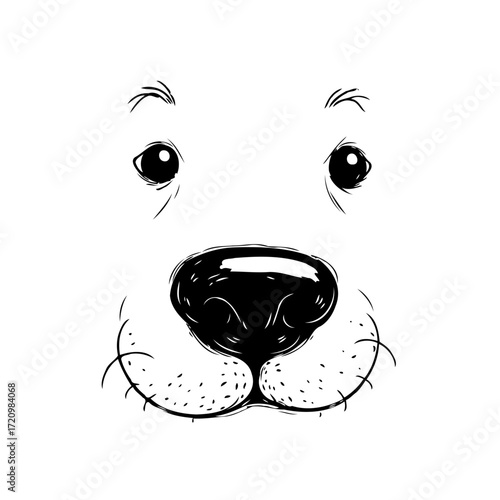 Whimsical canine face illustration in minimalist style showing a cute dog expression with charming