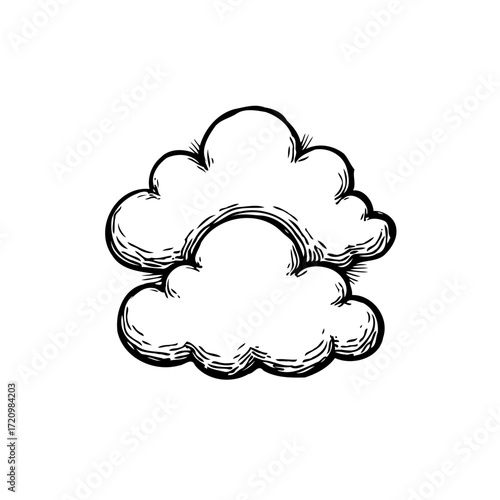 Whimsical cloud illustration showcasing hand drawn line art style evoking dreamy sky elements for
