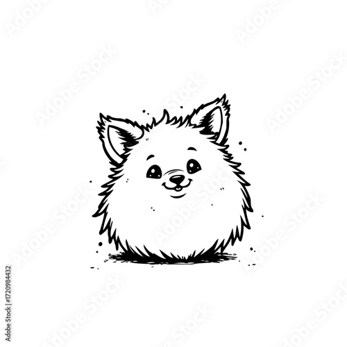 Whimsical fluffy animal illustration evoking lightheartedness and simple joy through minimalist