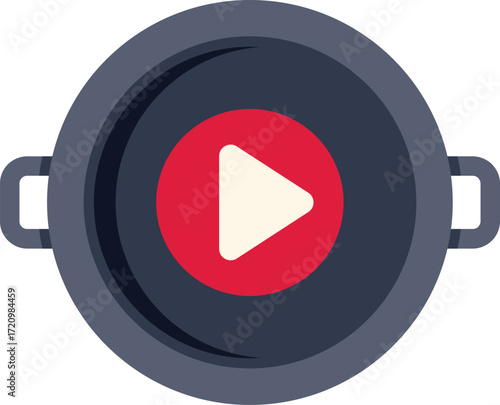 Cooking pot showing a play button for recipe videos, online cooking courses or tutorials
