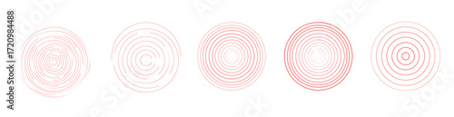 concentric ripple circles set. Sonar or sound wave rings collection. Epicentre, target, radar icon concept. Radial signal or vibration elements. Vector 10 eps