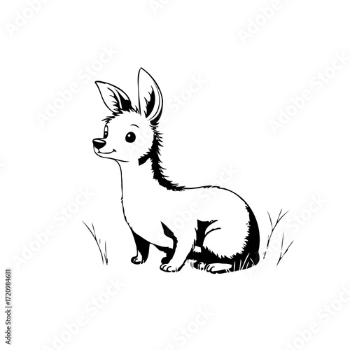 Whimsical hare illustration with captivating gaze, a charming creature amidst gentle grass design