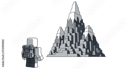 Adventurer Stands Before Towering Mountain Peaks A Journey Awaits, A Menara (1)