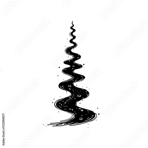 Whimsical ink river cascade with swirling currents graphic art illustration on a clean backdrop,