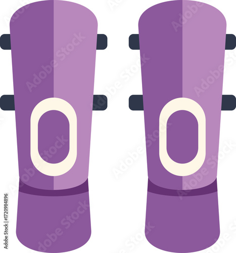 Purple shin guards are protecting legs during soccer game, providing safety and security for players on the field