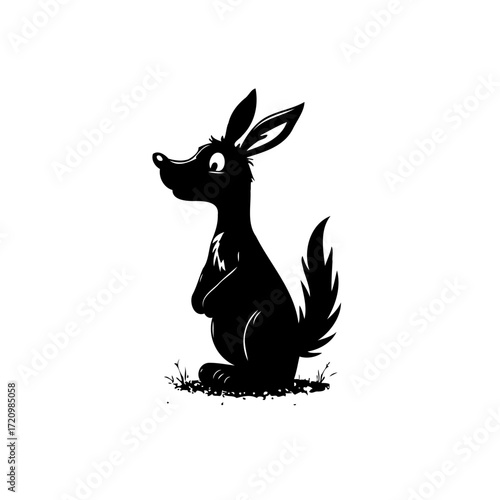 Whimsical monochrome illustration of a curious long eared creature sitting with intelligent