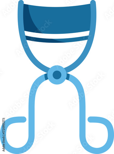 Blue eyelash curler enhancing a beauty routine icon isolated on a white background