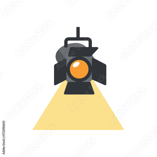 Single spotlight casting a warm yellow beam down. Suitable for concepts of spotlight, focus, illumination.