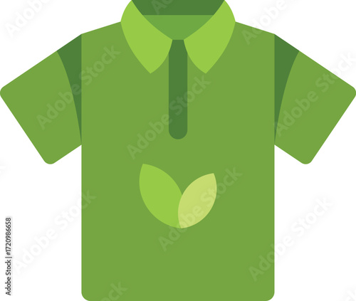Green polo shirt with leaf symbol representing commitment to environmental conservation and sustainable practices