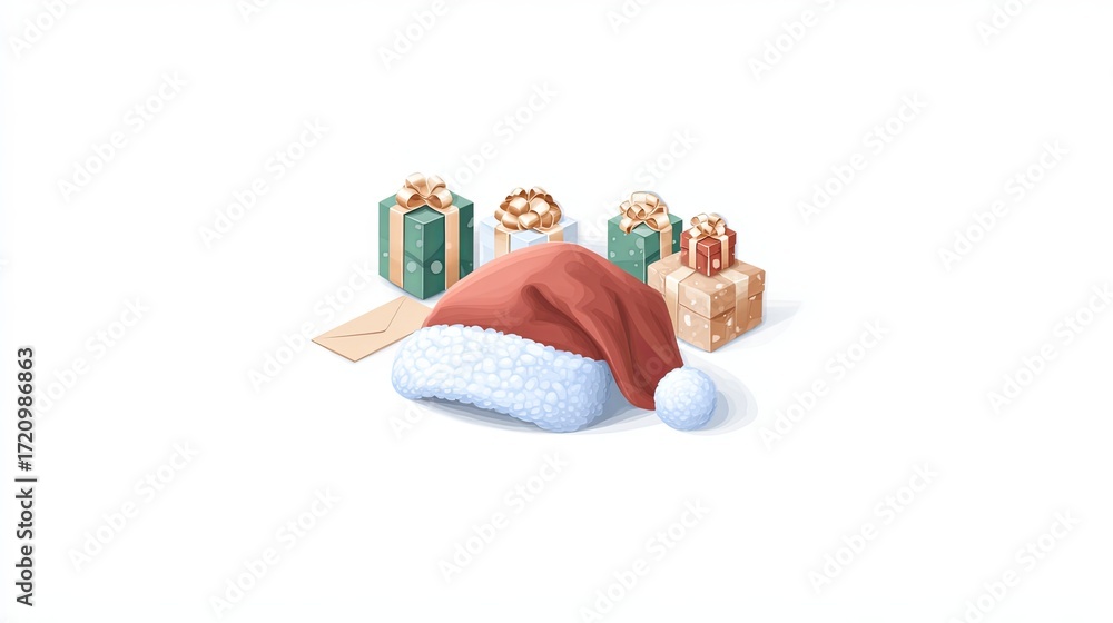 Obraz premium Festive Santa Hat and Gift Boxes Illustration
