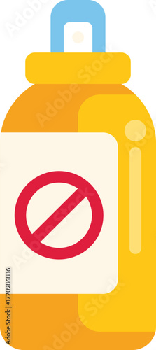 Yellow spray bottle showing prohibition sign, conveying a concept of restricted or dangerous product