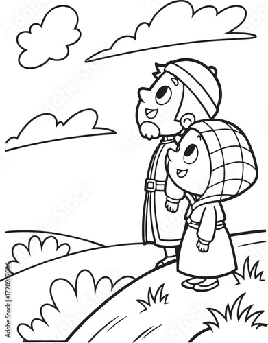 line art abraham and sarah looking at the promised.eps