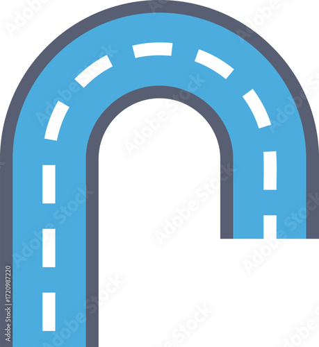 Blue winding road making a u turn to the left