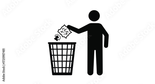 Silhouette of person throwing crumpled paper into trash can