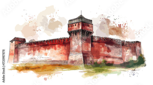 Brest Fortress. Brest Fortress watercolor vector illustration