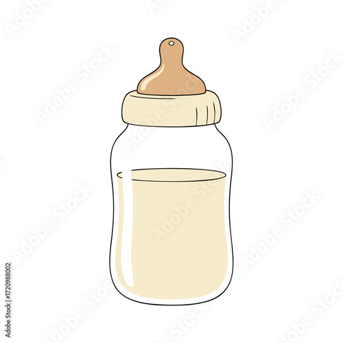 Flat illustration of a baby bottle in natural colors isolated on white background