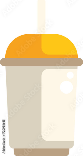 Refreshing beverage in a disposable paper cup, complete with a straw and a vibrant orange lid