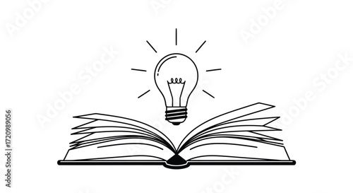 Book with lightbulb, a symbol of knowledge and idea
