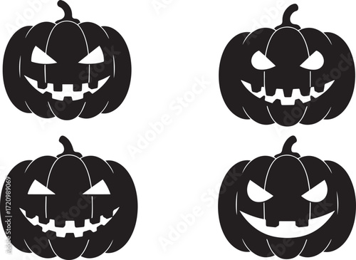 Glowing Jack O’Lantern Smiles – Creepy Pumpkin Face Illustration Set