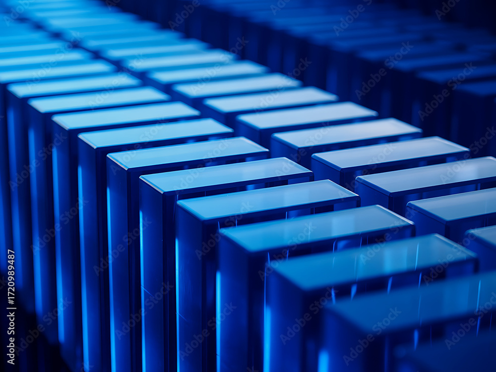 Fototapeta premium Abstract rows of glowing blue lights creating a futuristic and technological background pattern