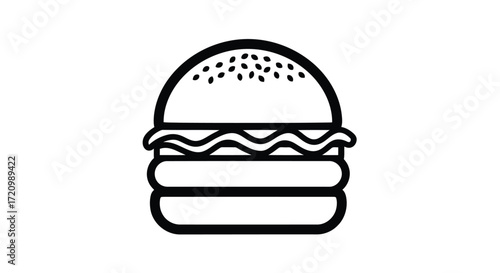 Burger with sesame seeds, fast food icon