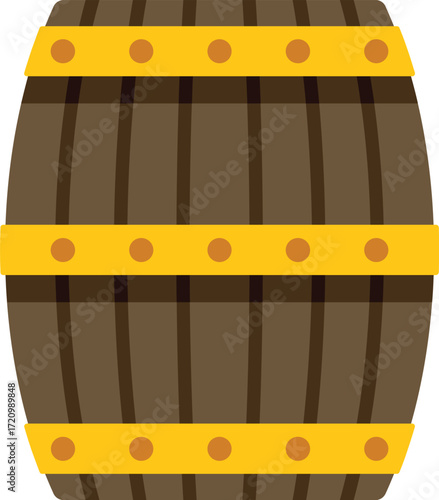 Brown wooden barrel with golden rings, evoking traditional craftsmanship and storage of fine beverages