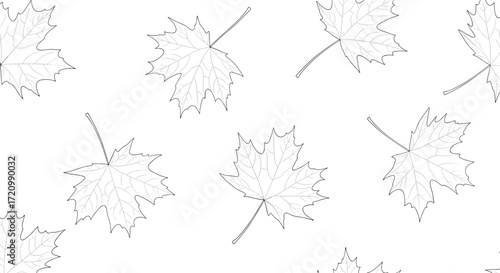 A simple pattern of scattered maple leaves in a delicate sketch.