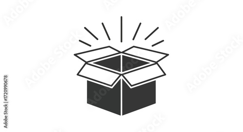 Illustration of an open box with light rays emanating from the inside