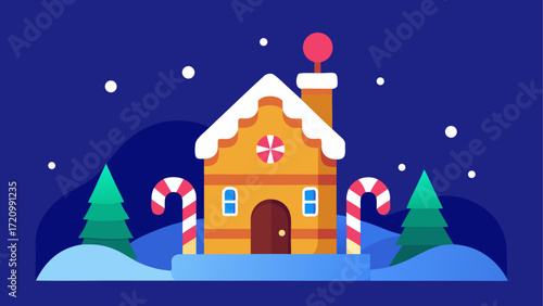 Gingerbread house with christmas trees scene