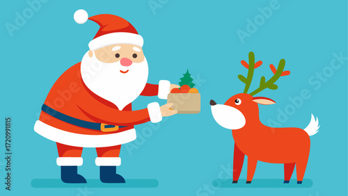 Santa giving gifts to a cute reindeer friend