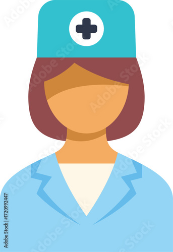 Portrait of a female medical professional wearing a uniform and hat, representing healthcare workers and medical services