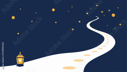Night scene with path lamp and stars dots