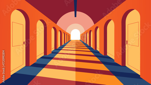 Hallway with arches and doors perspective
