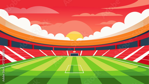 Illustration of a soccer stadium at sunset