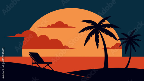Silhouette beach scene with palm trees