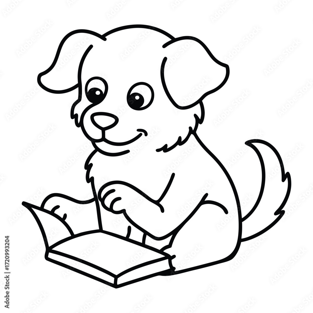 Obraz premium Cute cartoon puppy reading a book